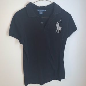 Collared black polo with rhinestone emblem